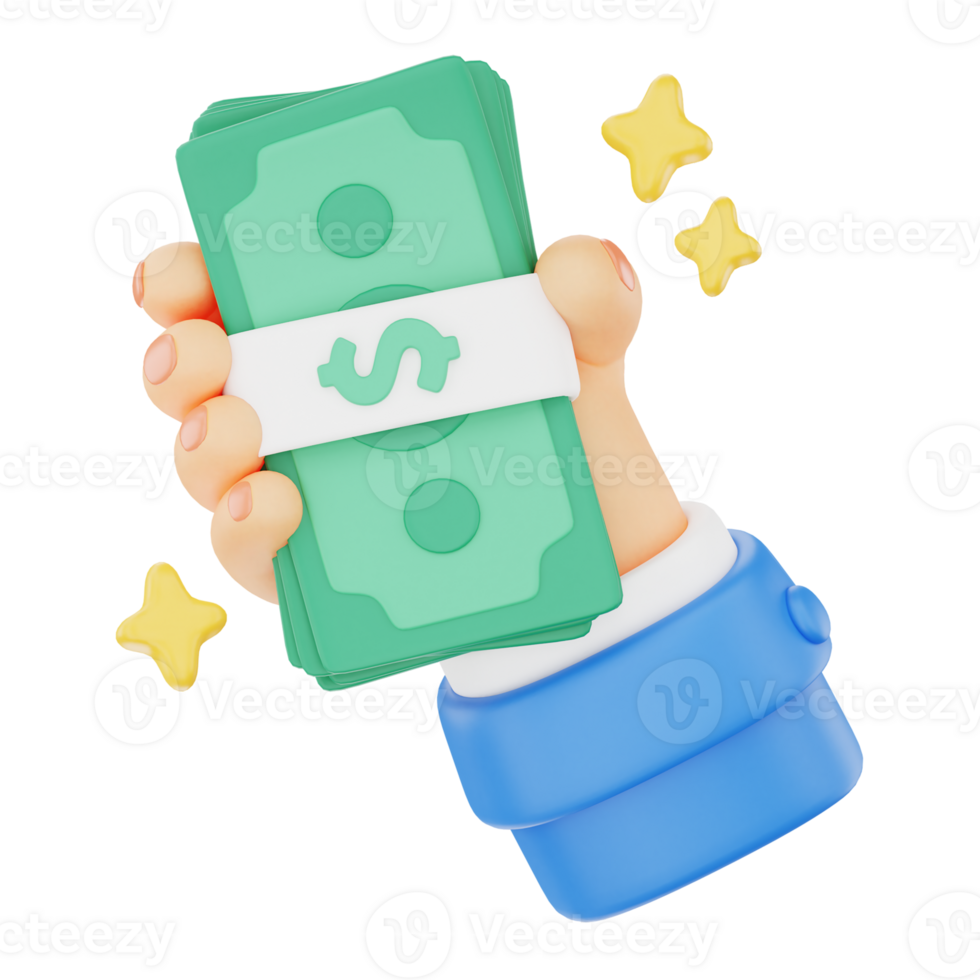 Holding a bundle of money 3D hand gesture icon png