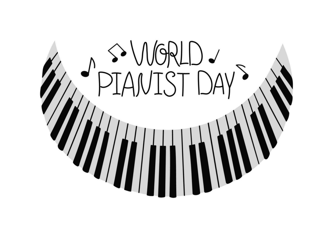 World piano day. Day of music. Keys of the piano, musical instrument. Play the piano. Musical performance, notes and signs. Vector illustration.