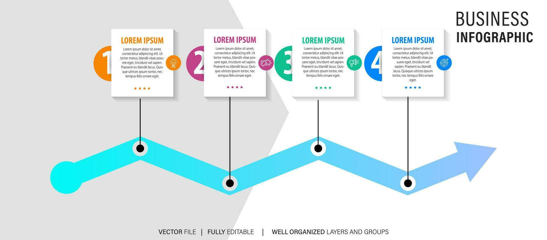 Modern box line infographic template with 4 steps. Business circle template with options for brochure, diagram, workflow, timeline, web design. Vector