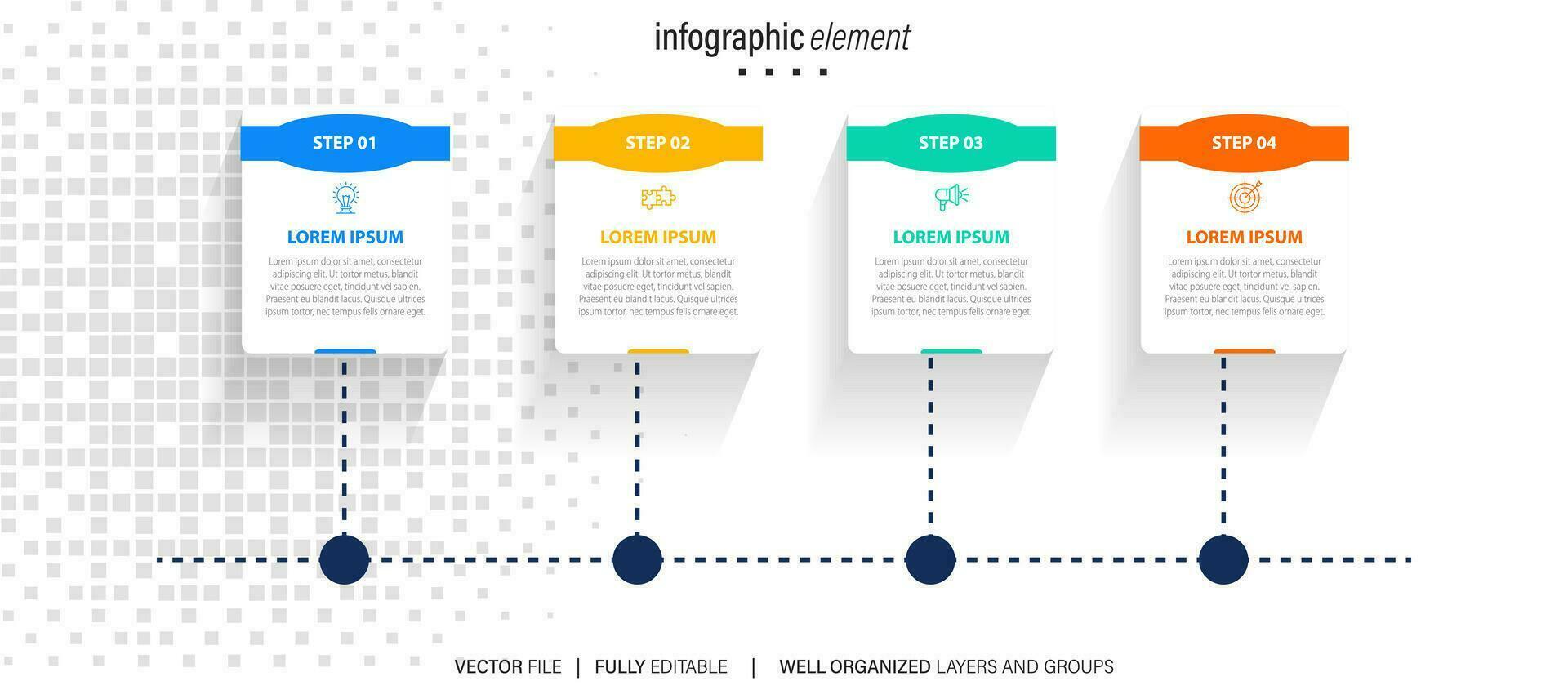 Modern box line infographic template with 4 steps. Business circle template with options for brochure, diagram, workflow, timeline, web design. Vector