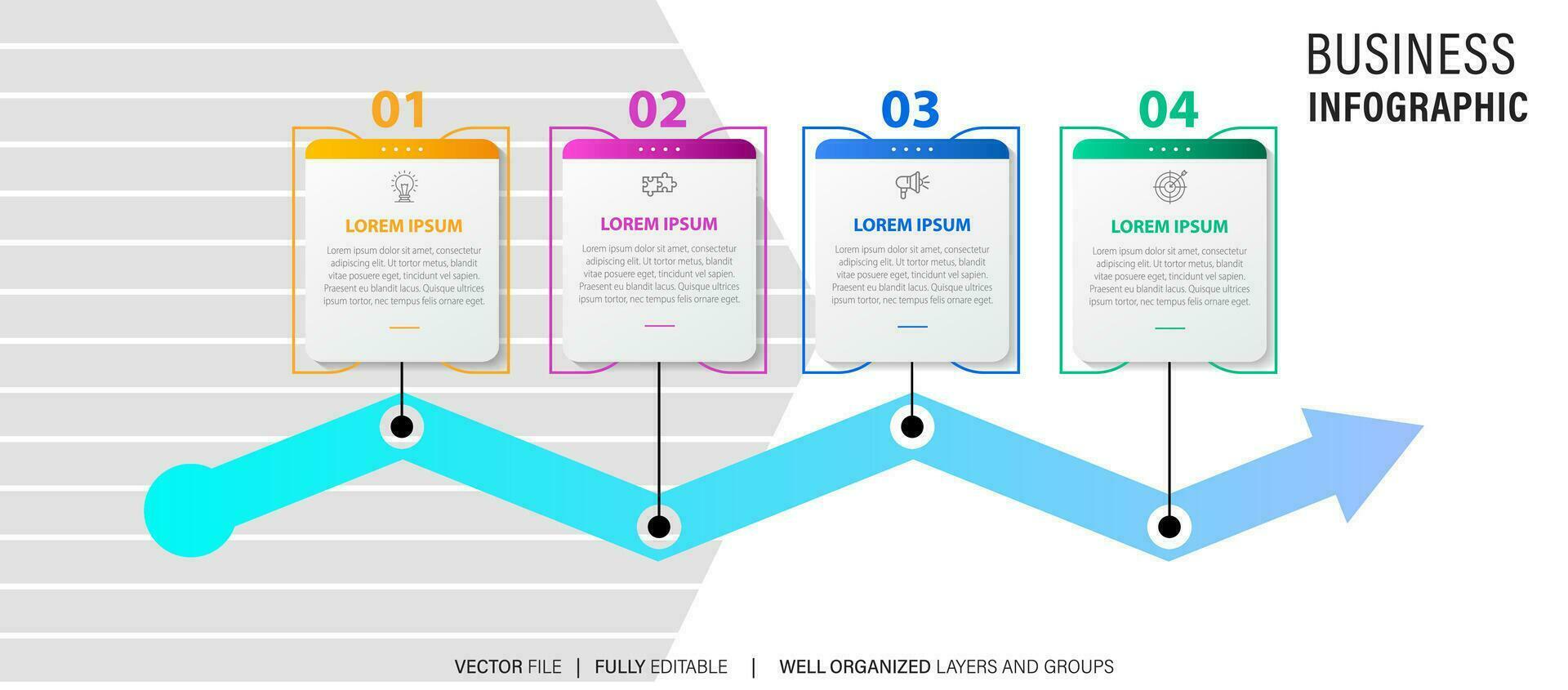 Line step infographic. 4 options workflow diagram, arrow timeline number infograph, process steps chart. Linear vector infographics. Process order infographic arrow and steps point illustration