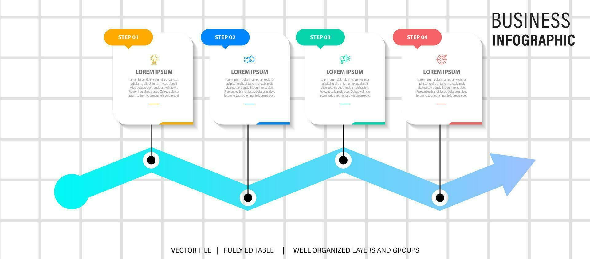 moderno caja línea infografía modelo con 4 4 pasos. negocio circulo modelo con opciones para folleto, diagrama, flujo de trabajo, línea de tiempo, web diseño. vector