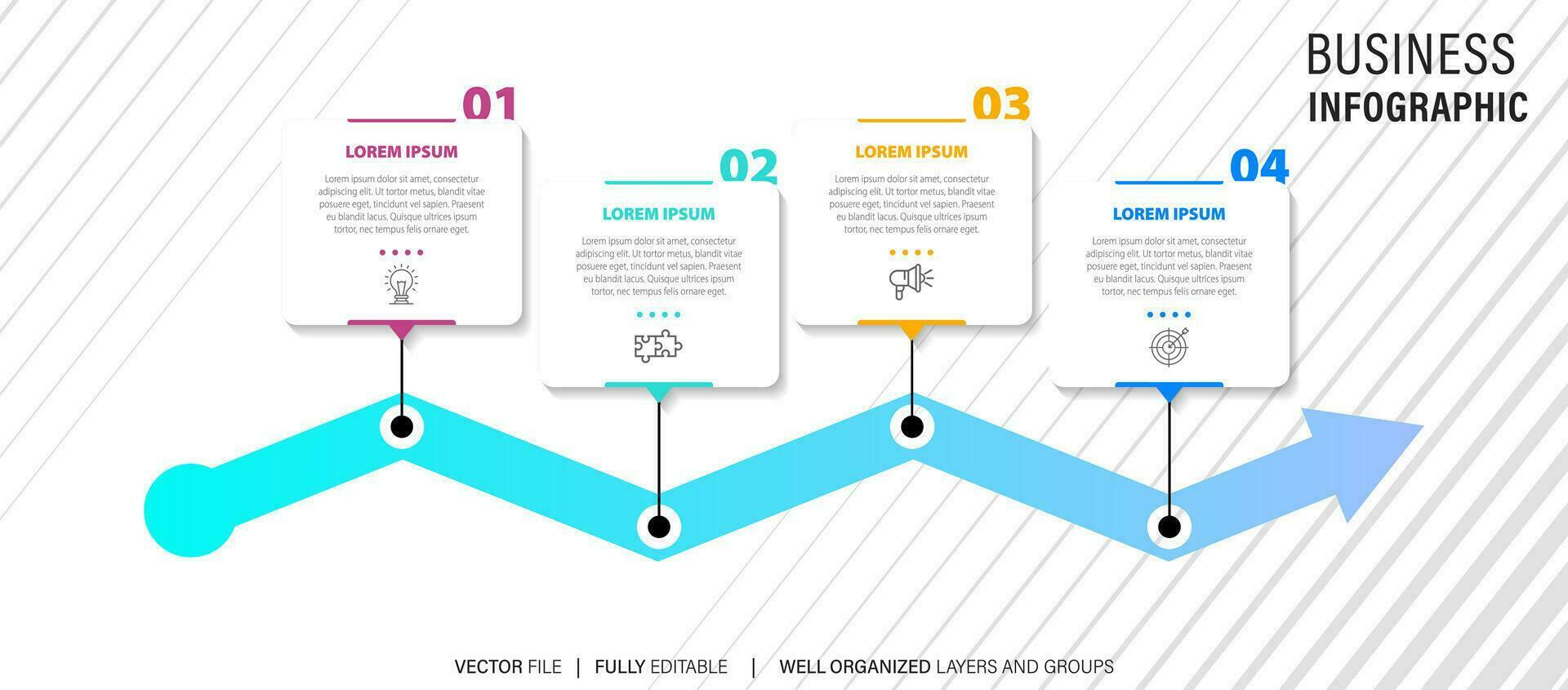 Line step infographic. 4 options workflow diagram, number infograph, process steps chart with line icons. Information vector concept. Illustration of step information chart and infographic