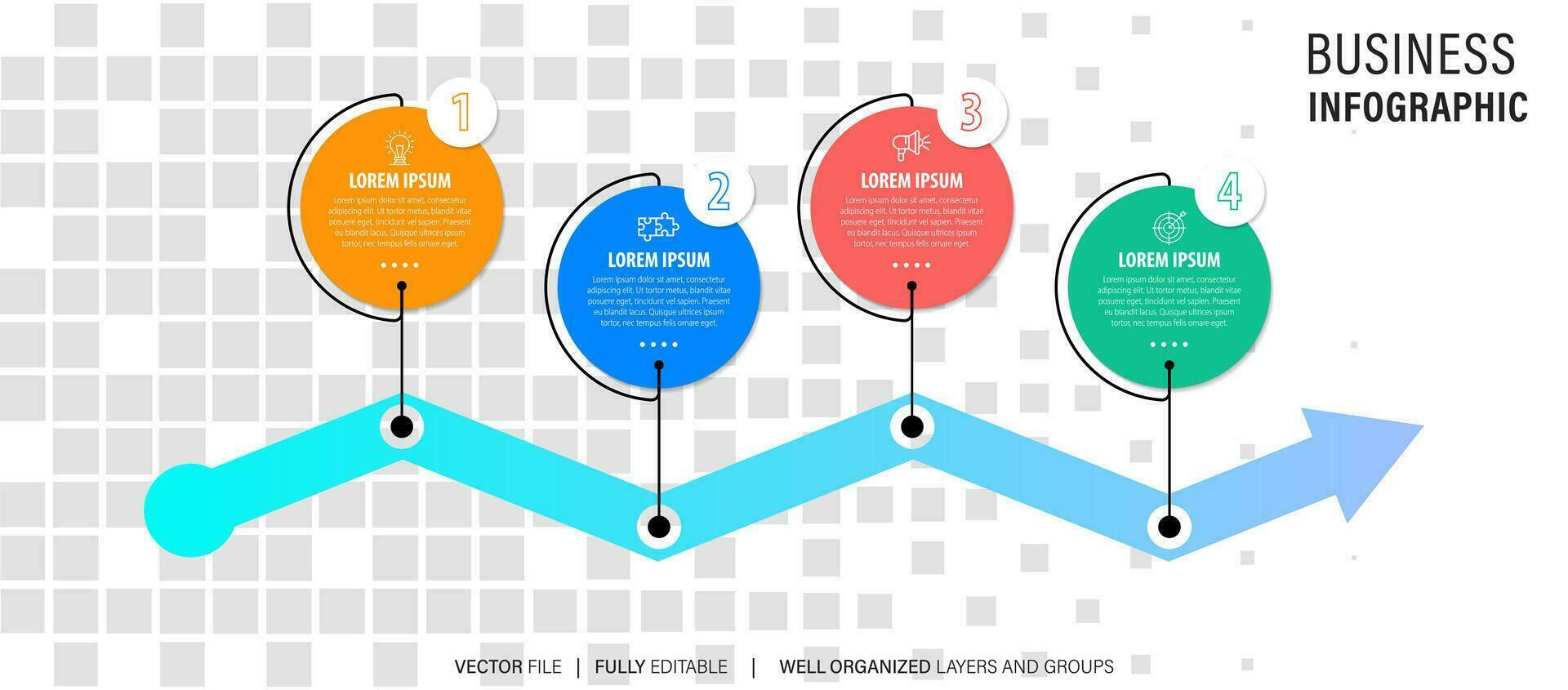 Timeline infographic design with circle for business template. Vector 4 steps.