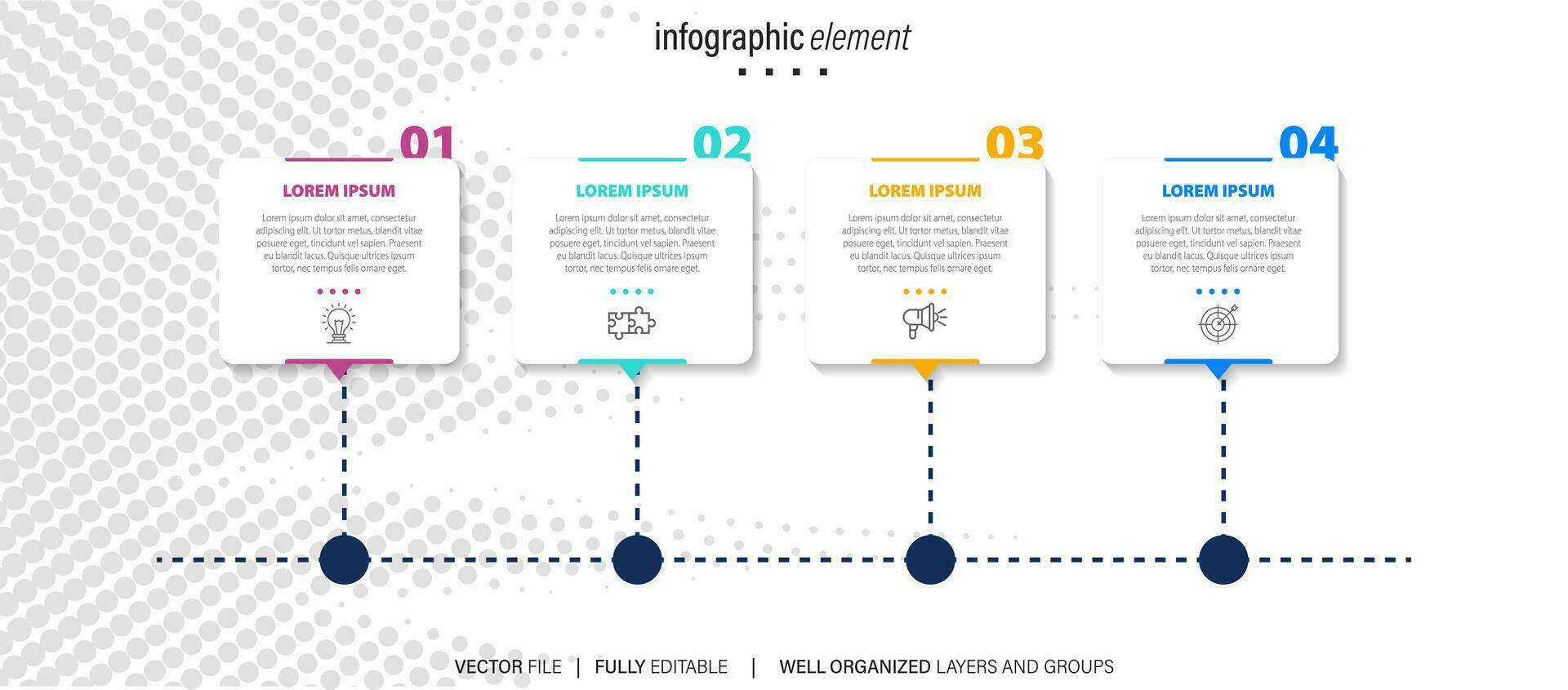 negocio proceso infografía modelo. Delgado línea diseño con números 4 4 opciones o pasos. vector ilustración gráfico diseño