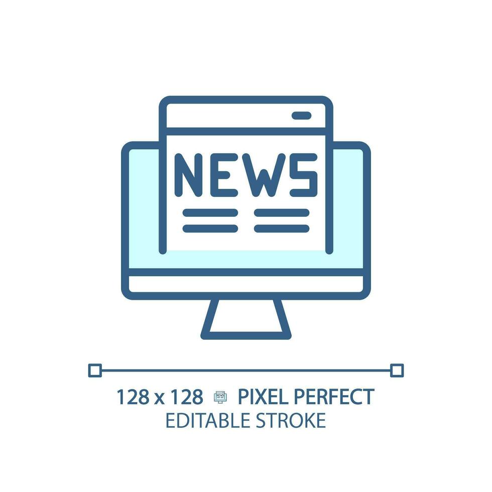 2D pixel perfect editable blue online news icon, isolated vector, thin line illustration representing journalism. vector