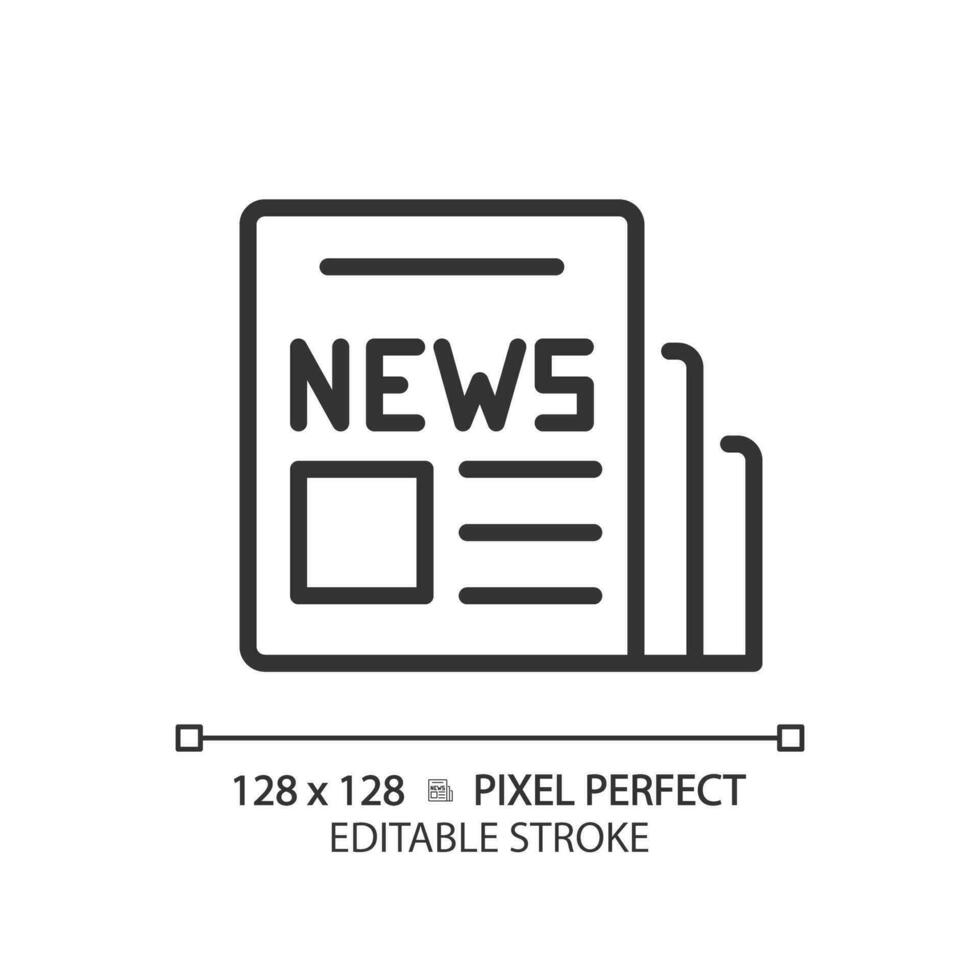 2D pixel perfect editable black newspaper icon, isolated vector, thin line illustration representing journalism. vector