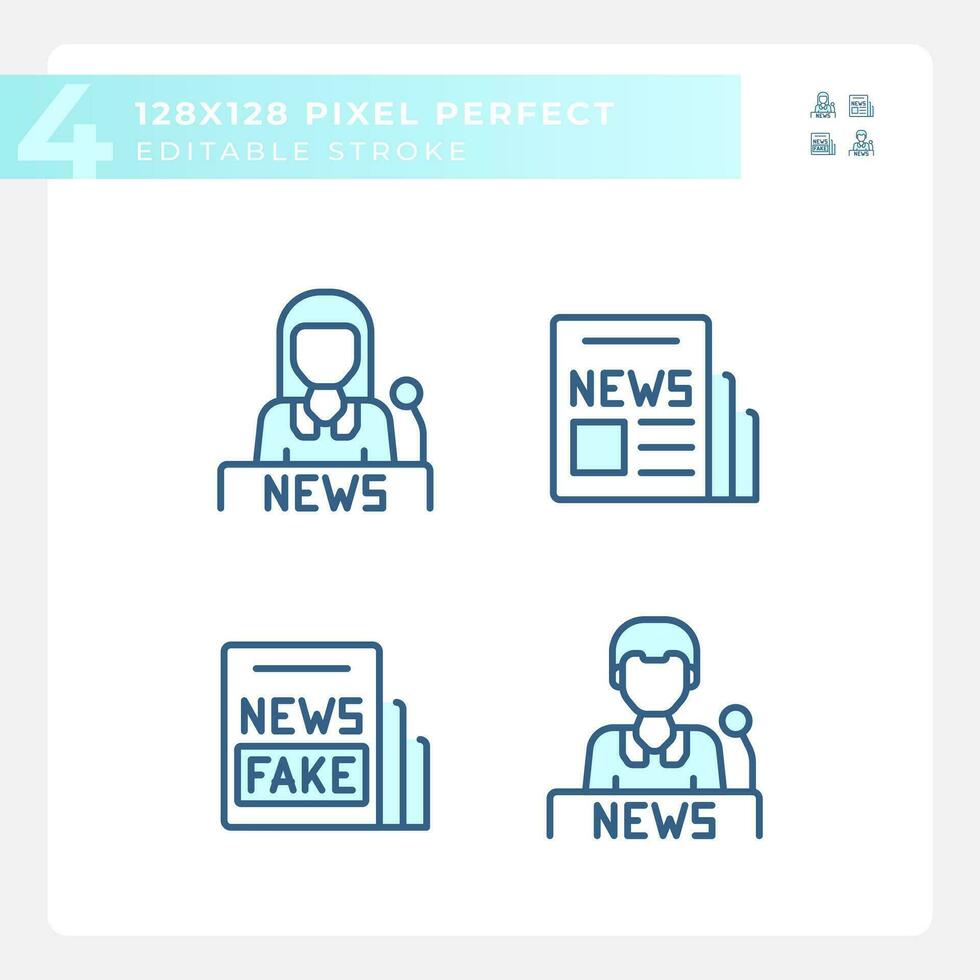 Pixel perfect blue icons set of journalism, editable thin line illustration. vector