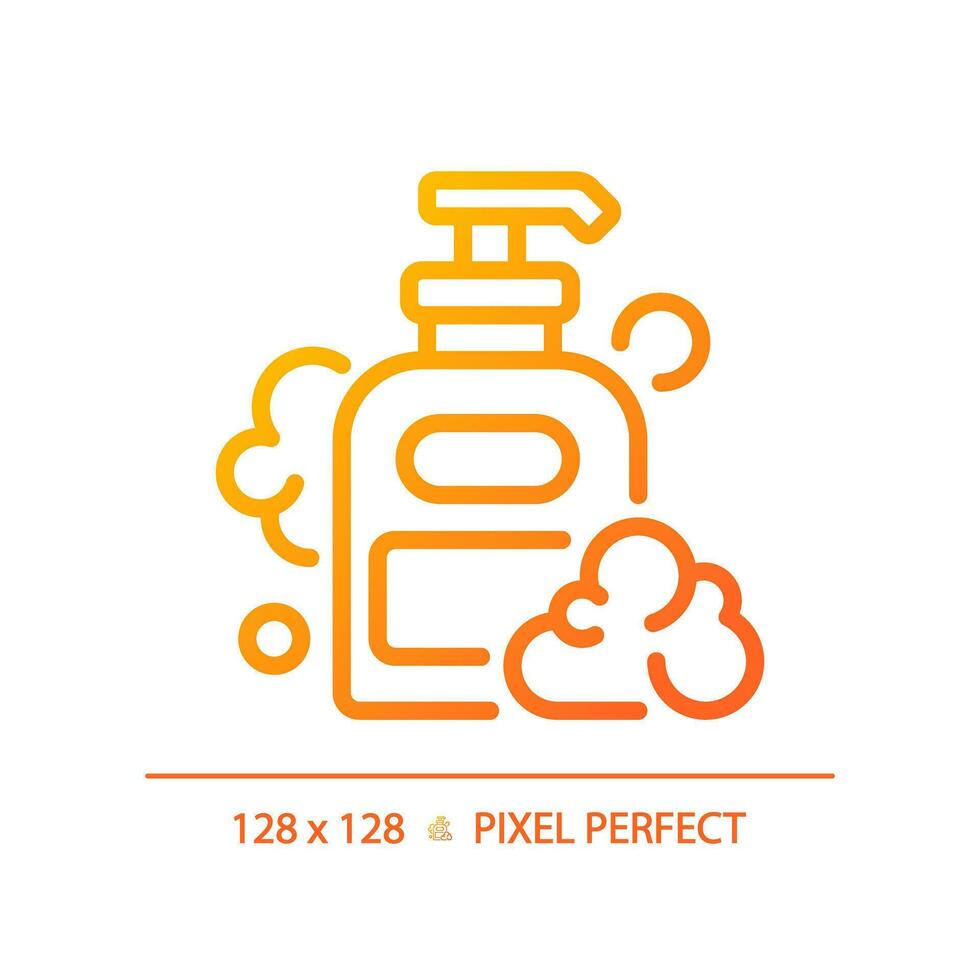 2D pixel perfect shampoo bottle gradient icon, isolated vector, haircare thin line simple orange illustration. vector