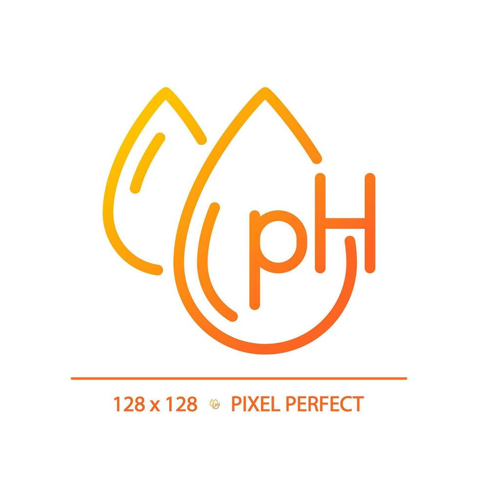 2D pixel perfect ph balance gradient icon, isolated vector, haircare thin line simple orange illustration. vector