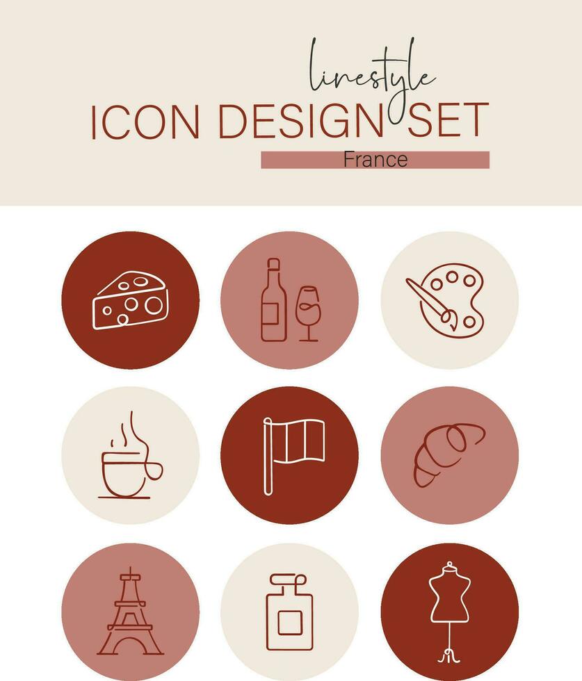 Linestyle Icon Design Set France vector