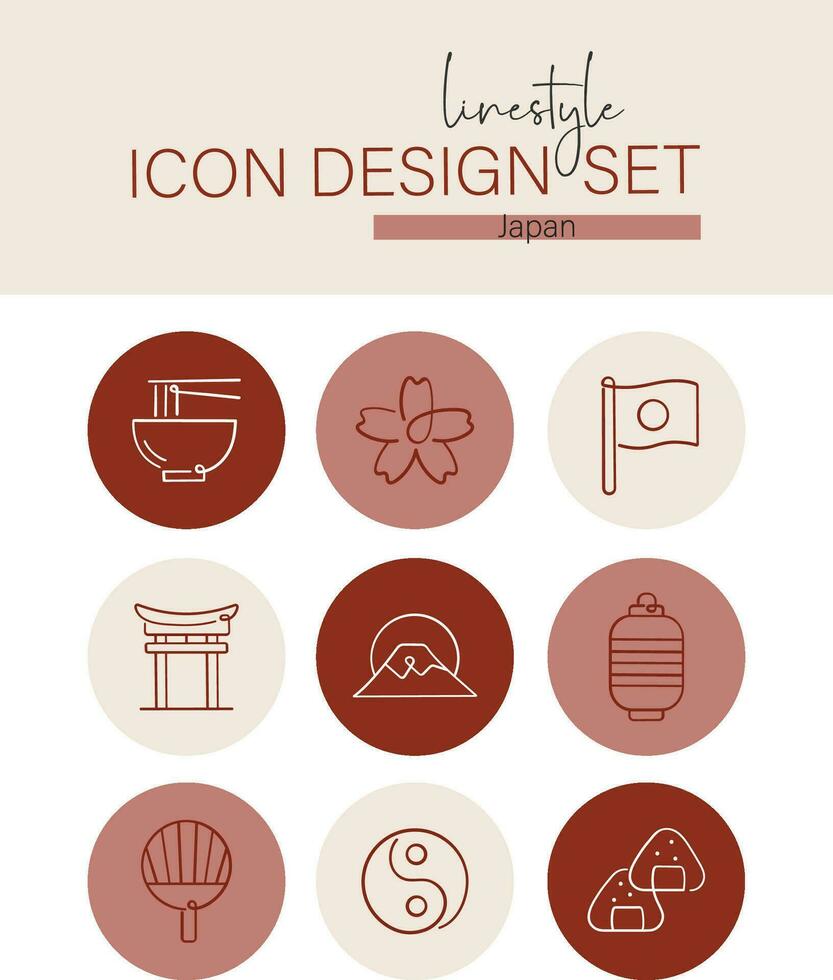 Linestyle Icon Design Set Japan vector