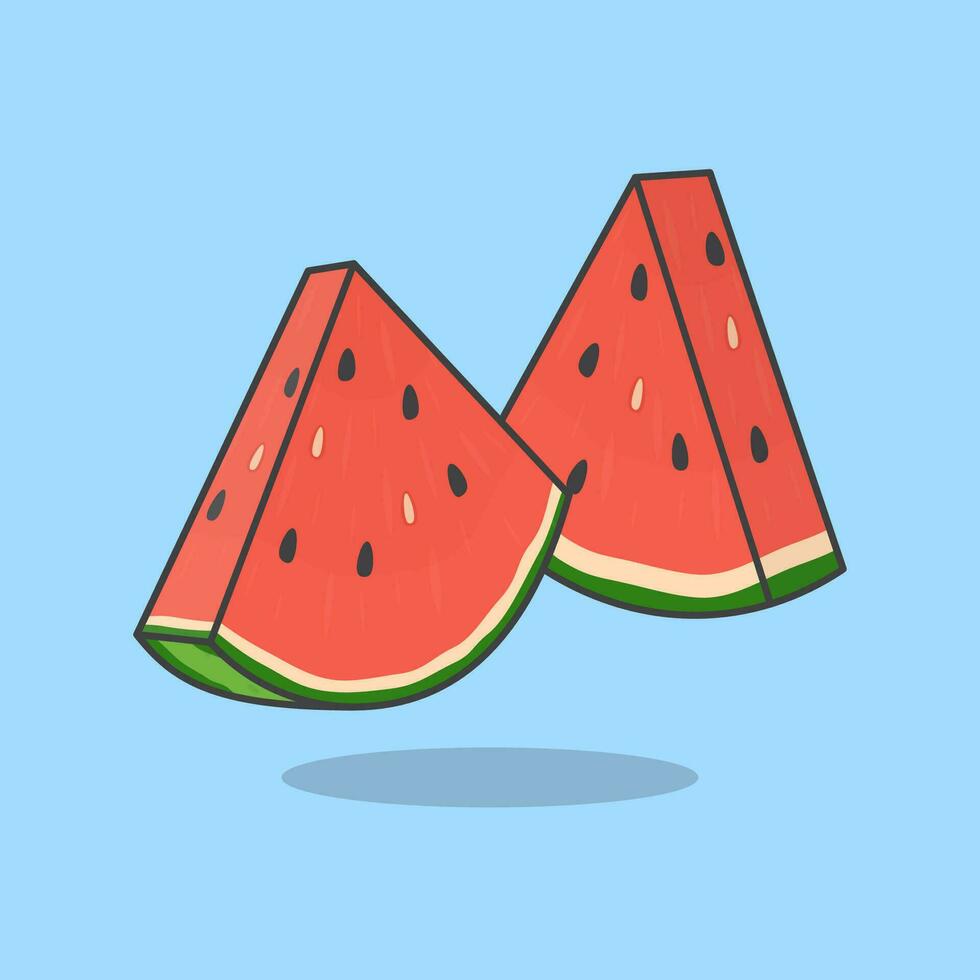 Slice Of Watermelon Cartoon Vector Illustration. Fresh Watermelon Flat Icon Outline. Watermelon Fruits