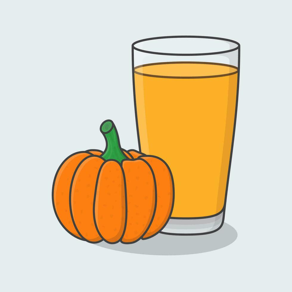 Pumpkin Juice With Fruit In Glass Cartoon Vector Illustration. Pumpkin Juice Flat Icon Outline