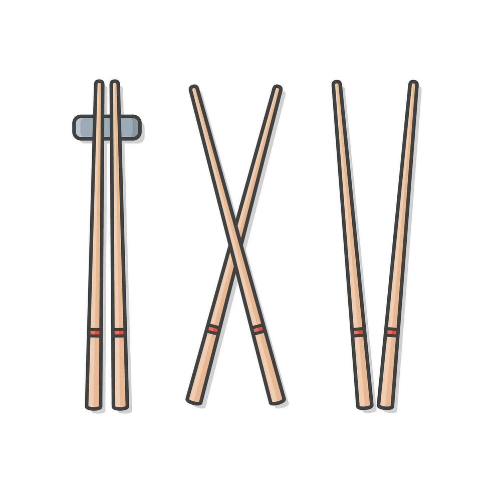 Wooden Chopsticks Set Isolated Vector Icon Illustration. Set Of Classic Japanese, Chinese, Asian Food Chopsticks Isolated Icon