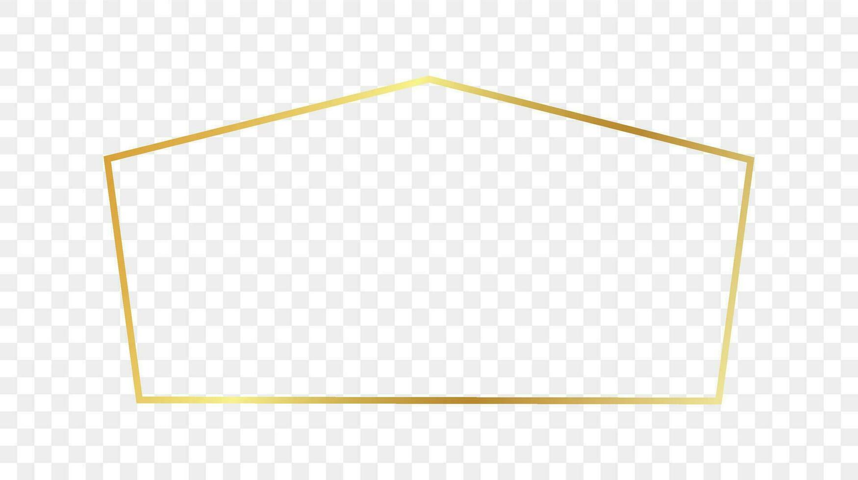 Gold glowing tetragon shape frame isolated on background. Shiny frame with glowing effects. Vector illustration.