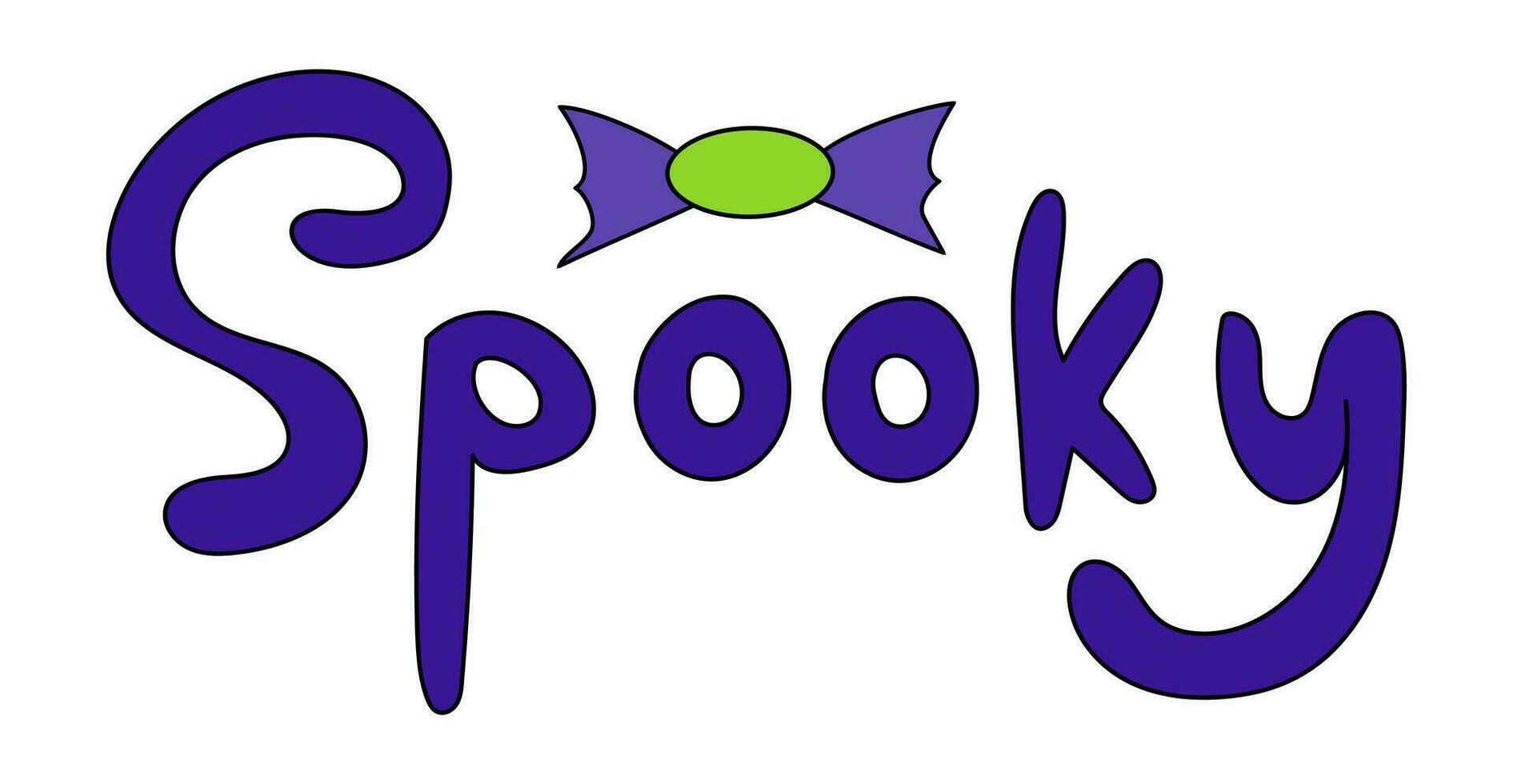 Spooky lettering design with candy on white background. Halloween text. Vector flat illustration.