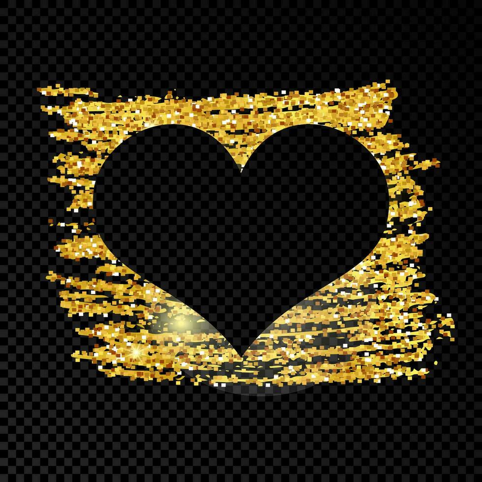 Heart on golden glittering scribble paint on dark background. Background with gold sparkles and glitter effect. Empty space for your text. Vector illustration