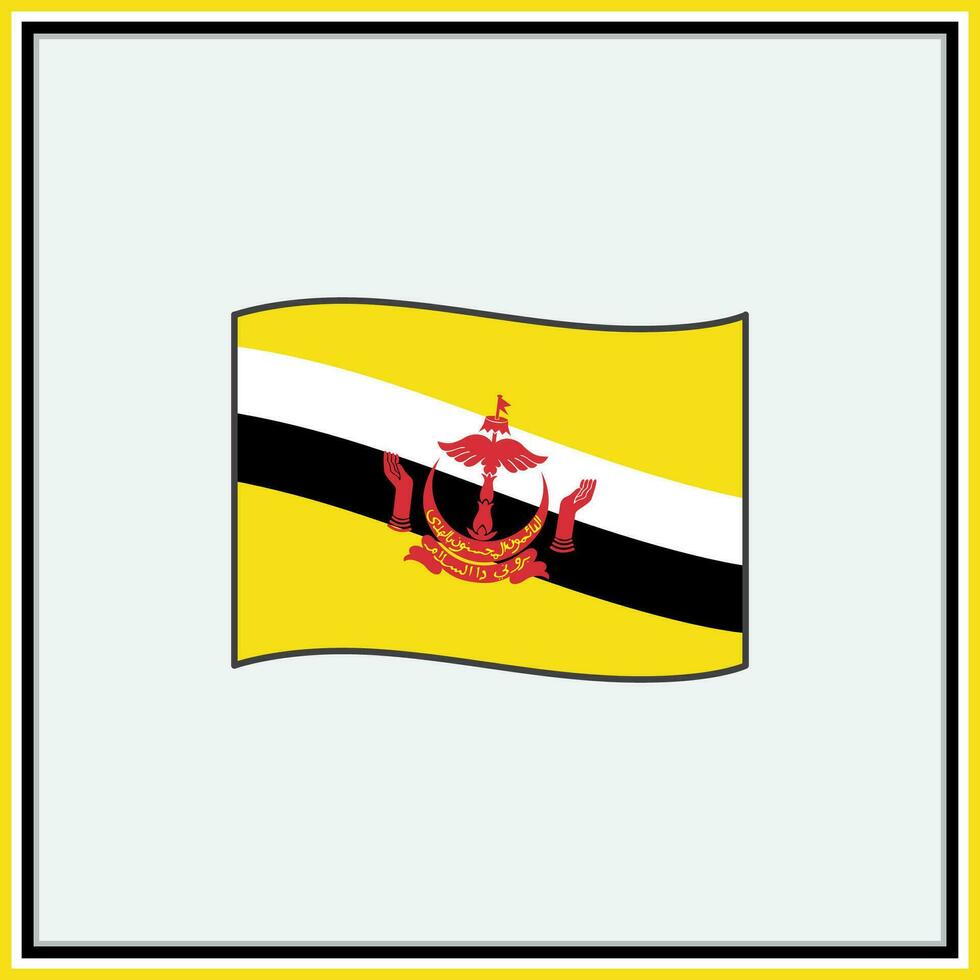 Brunei Darussalam Flag Cartoon Vector Illustration. Flag of Brunei Darussalam Flat Icon Outline. National Brunei Darussalam Flag