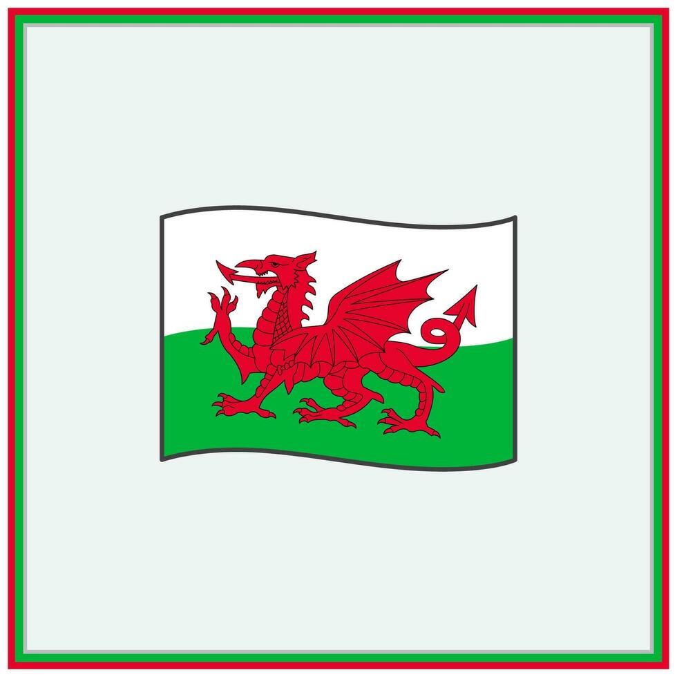 Wales Flag Cartoon Vector Illustration. Flag of Wales Flat Icon Outline. National Wales Flag