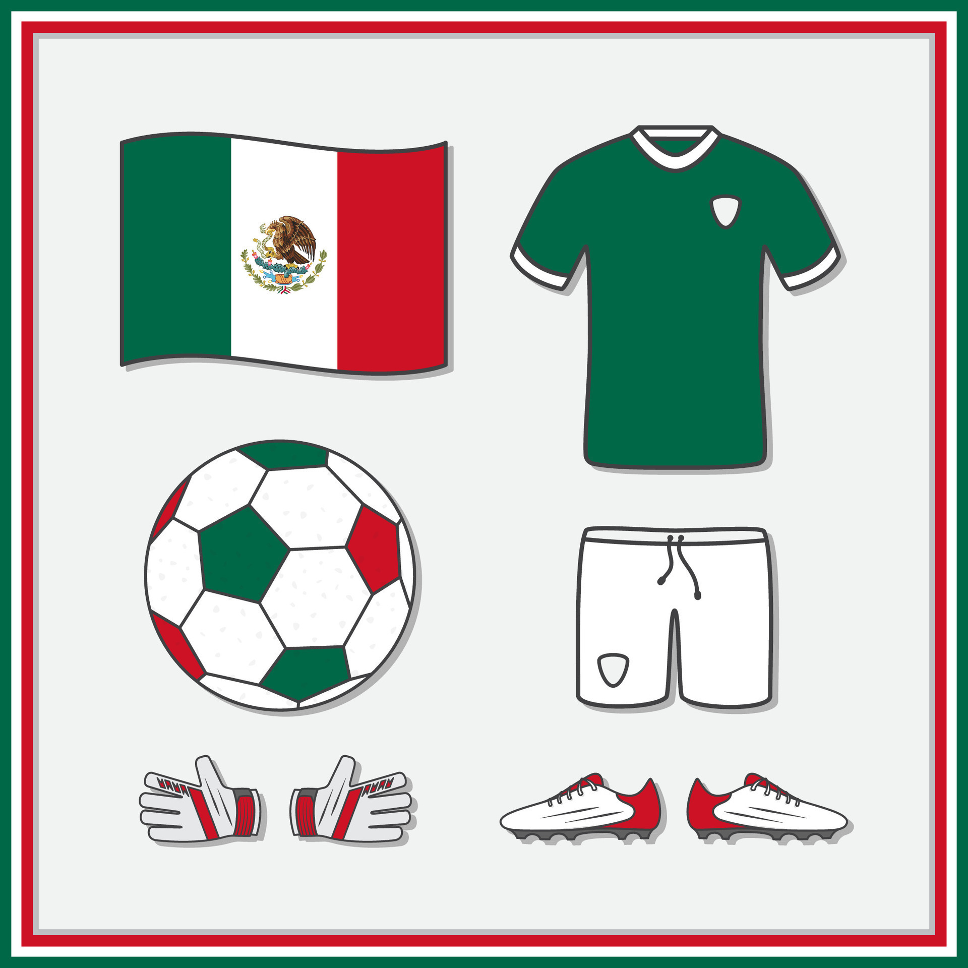 Mexico Football Cartoon Vector Illustration. Football Jersey And