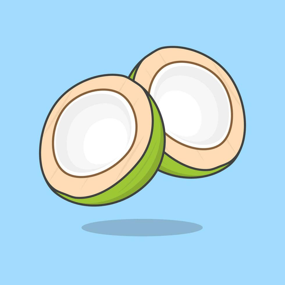 Slice Of Coconut Cartoon Vector Illustration. Fresh Coconut Flat Icon Outline. Coconut