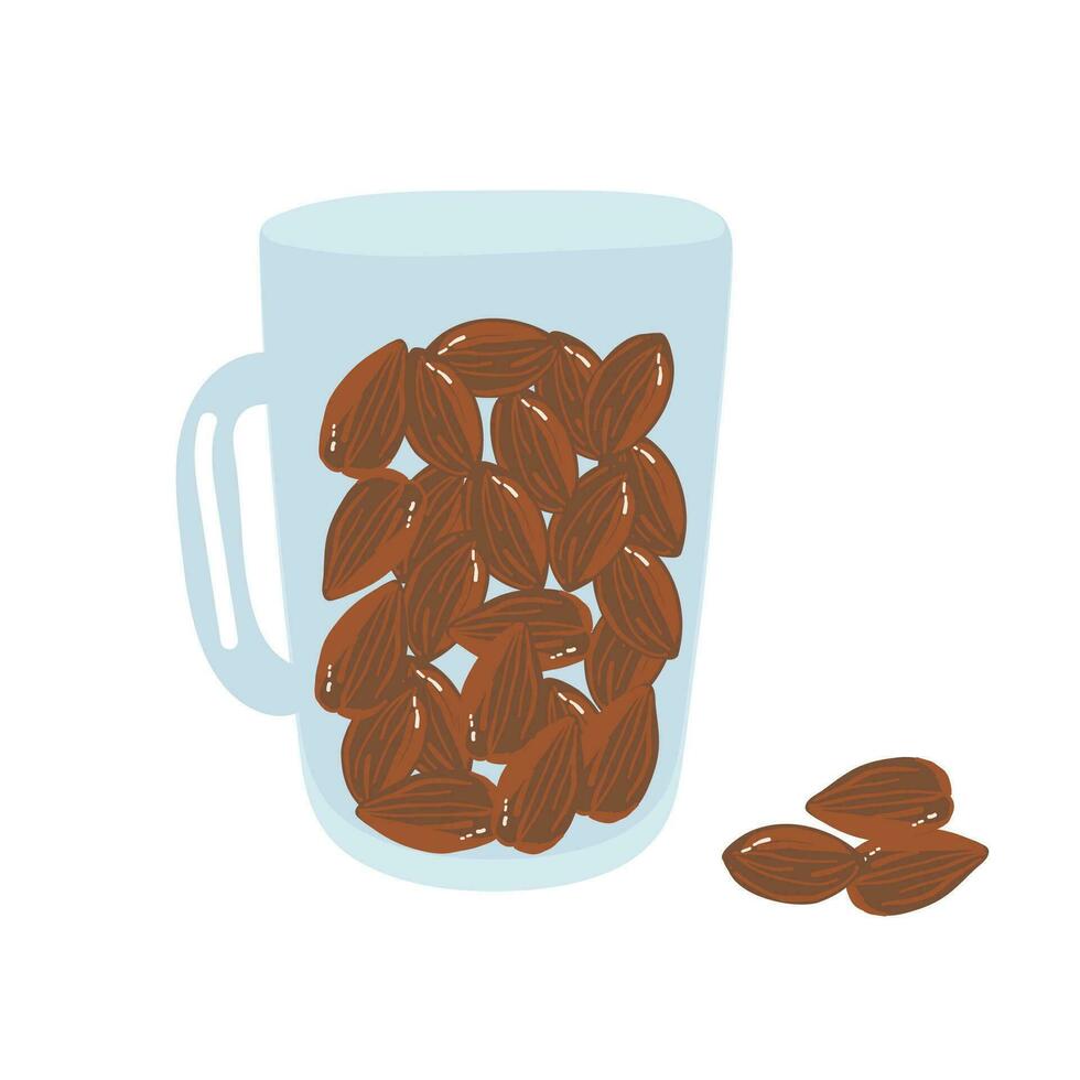 cup of illustration almonds on white transparent background. Nuts on isolated background. Photorealistic illustration for packaging design, labels, postcards, print design vector