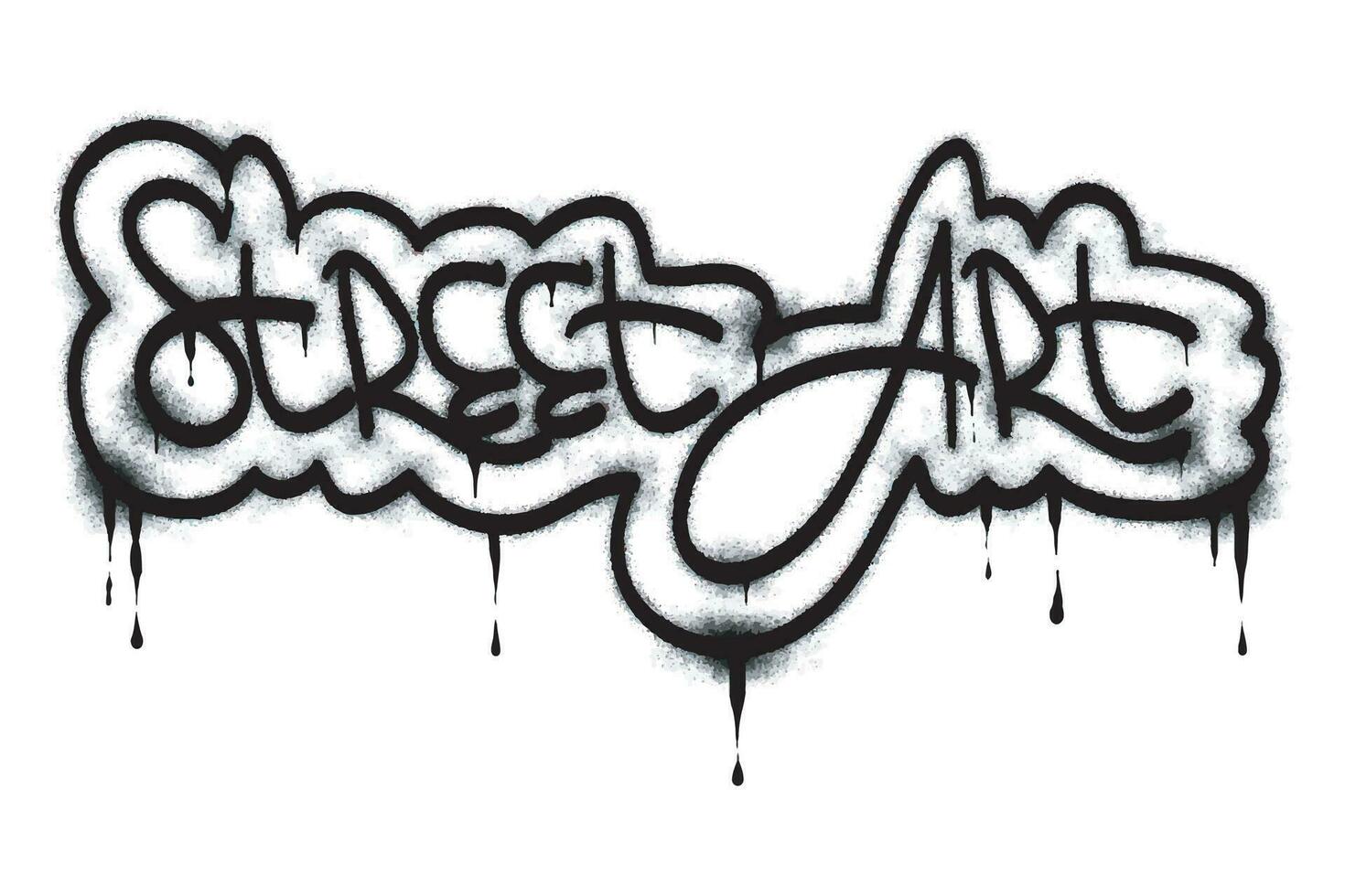 the word street art graffiti is sprayed in black on white vector