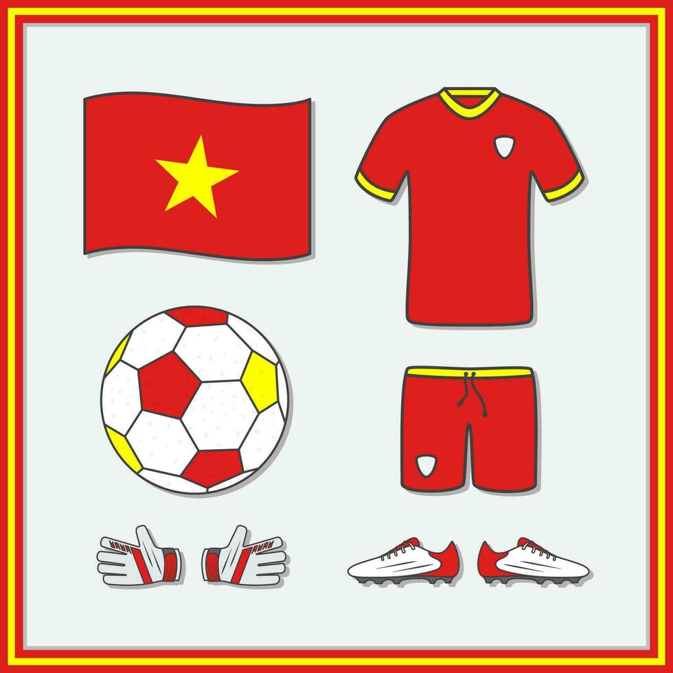 Vietnam Football Cartoon Vector Illustration. Football Jerseys And Football Ball Flat Icon Outline
