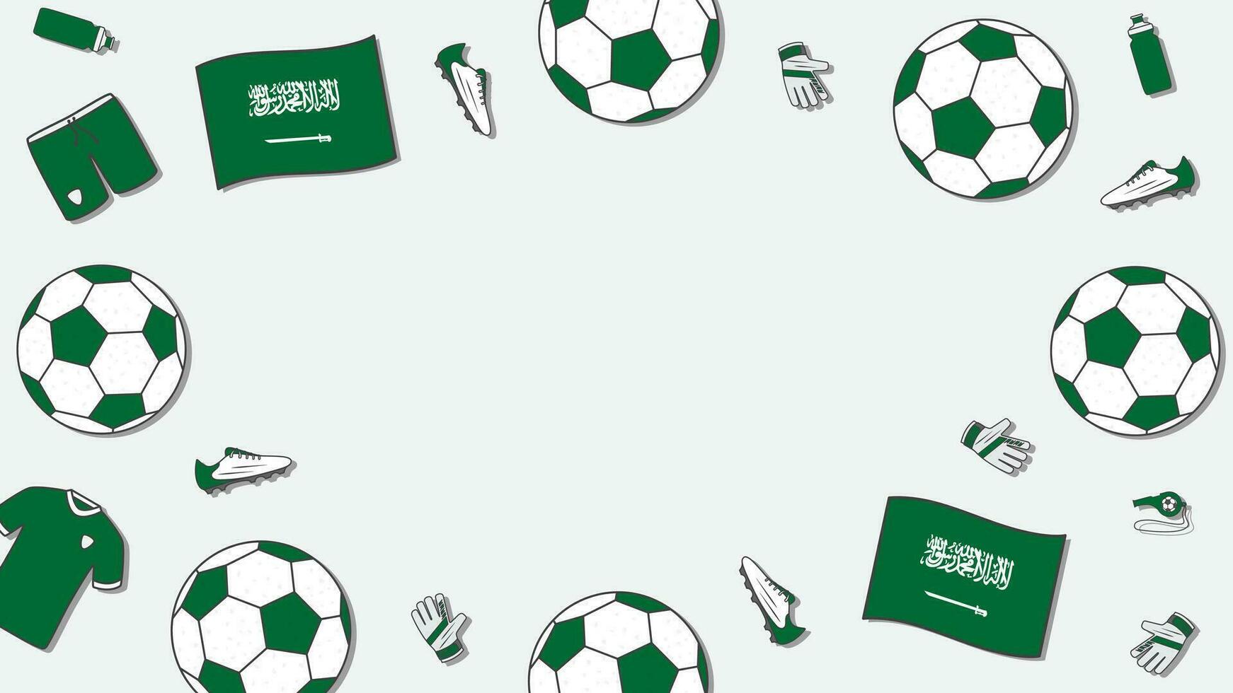 Football Background Design Template. Football Cartoon Vector Illustration. Tournament In Saudi Arabia