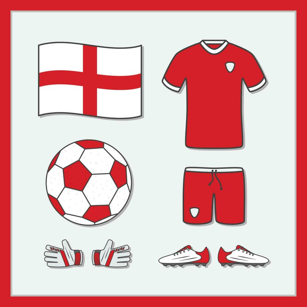 England Football Cartoon Vector Illustration. Football Jerseys And Football Ball Flat Icon Outline