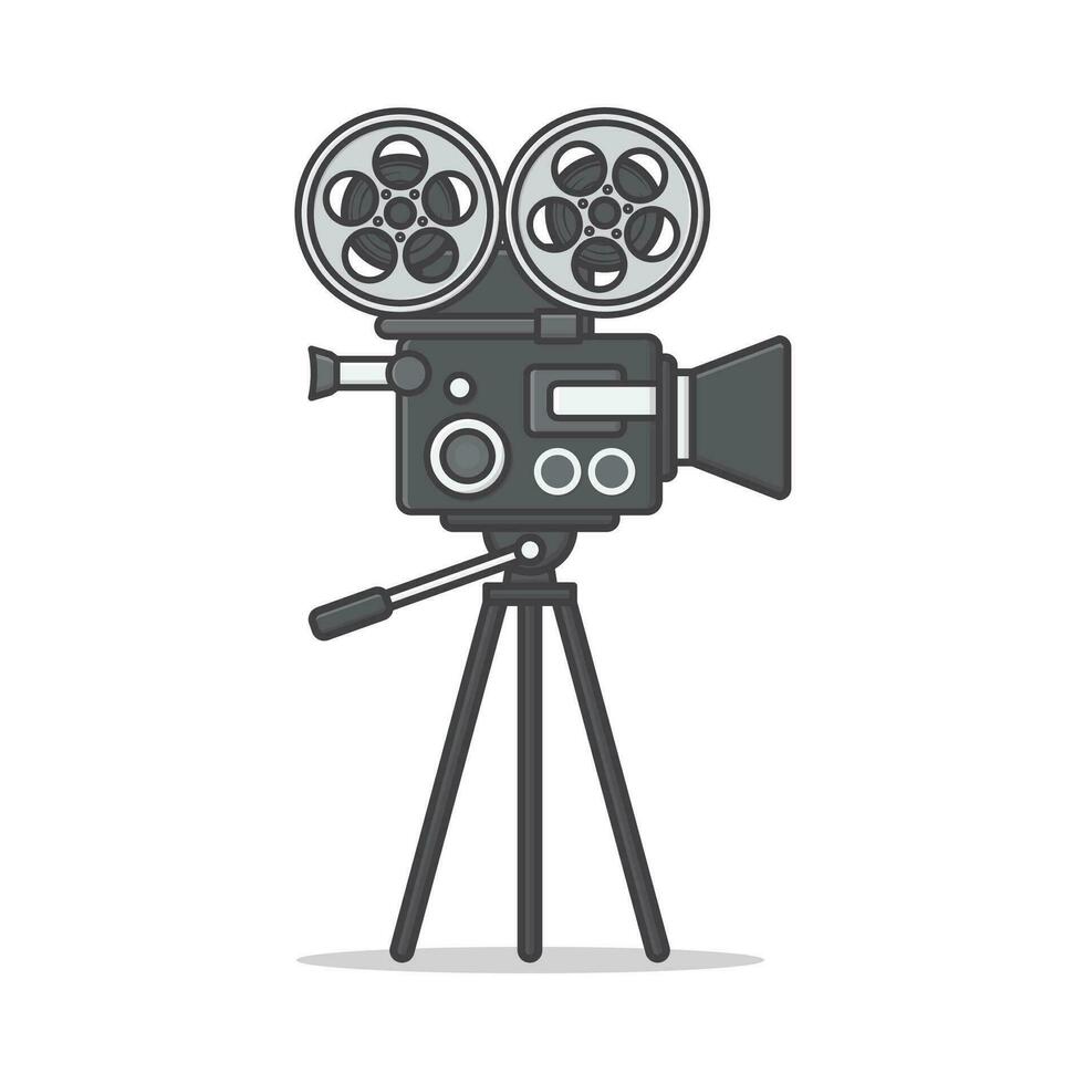 Movie Camera On A Tripod Vector Icon Illustration. Movie And Film Flat Icon