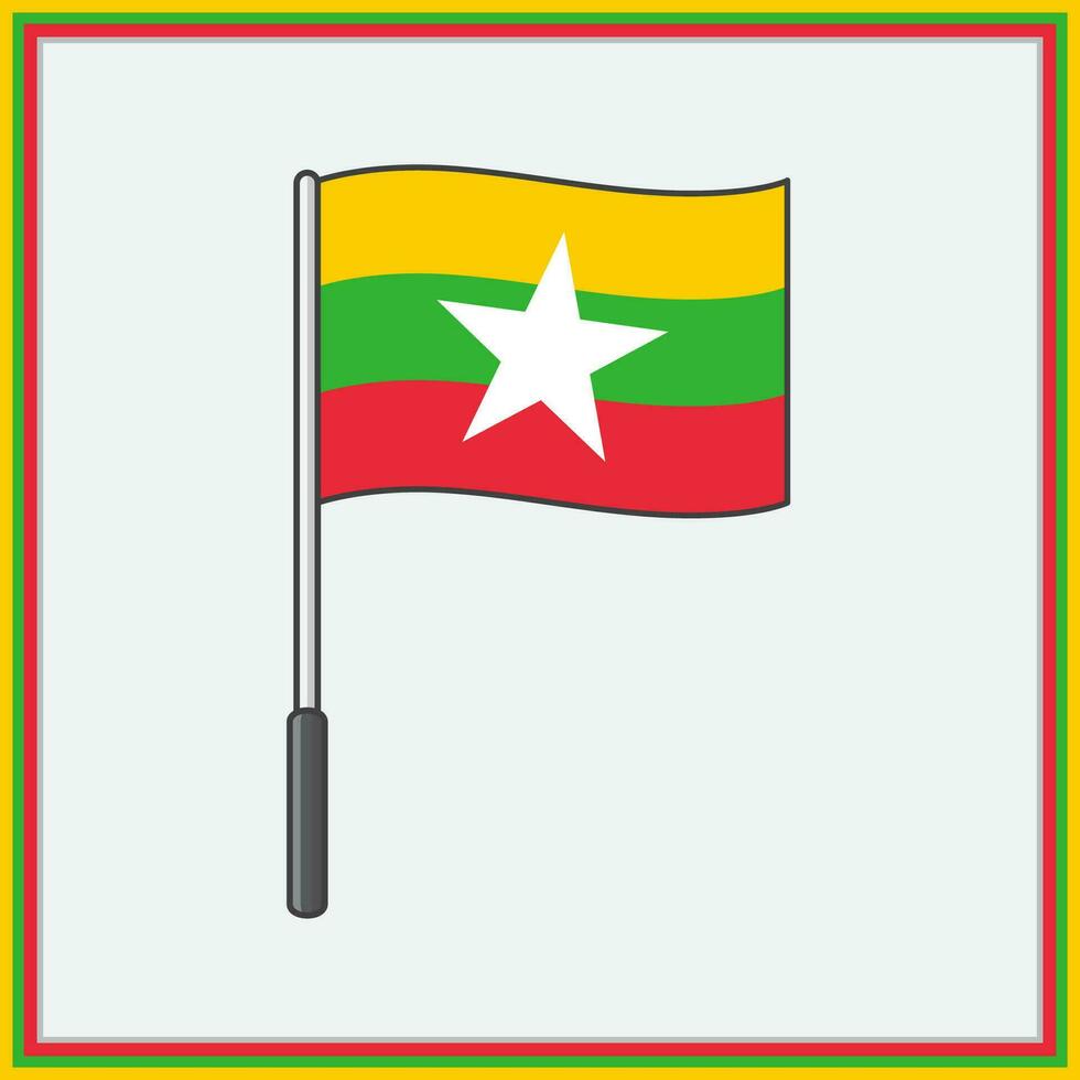 Myanmar Flag Cartoon Vector Illustration. Flag of Myanmar Flat Icon Outline