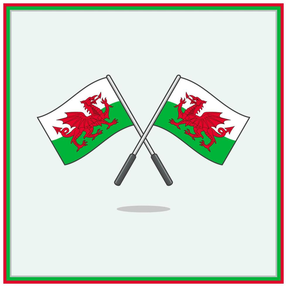 Flag of Wales Cartoon Vector Illustration. Wales Flag Flat Icon Outline