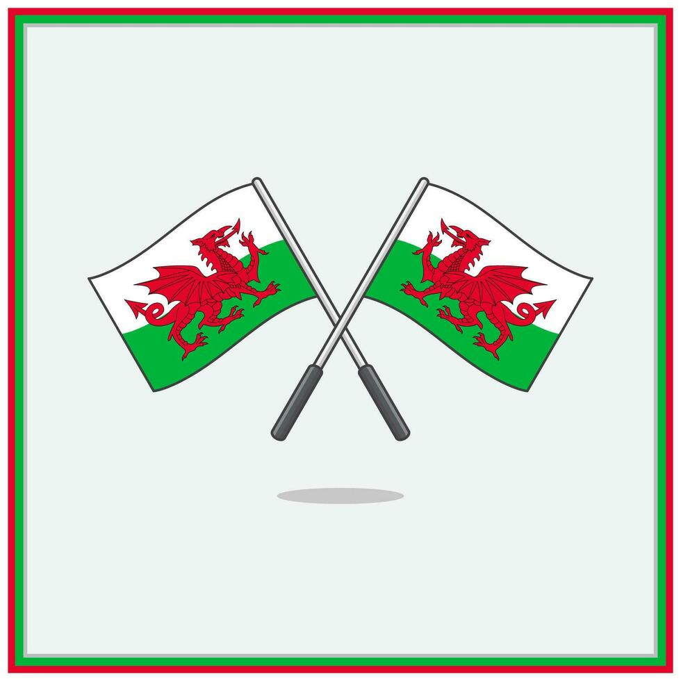 Flag of Wales Cartoon Vector Illustration. Wales Flag Flat Icon Outline