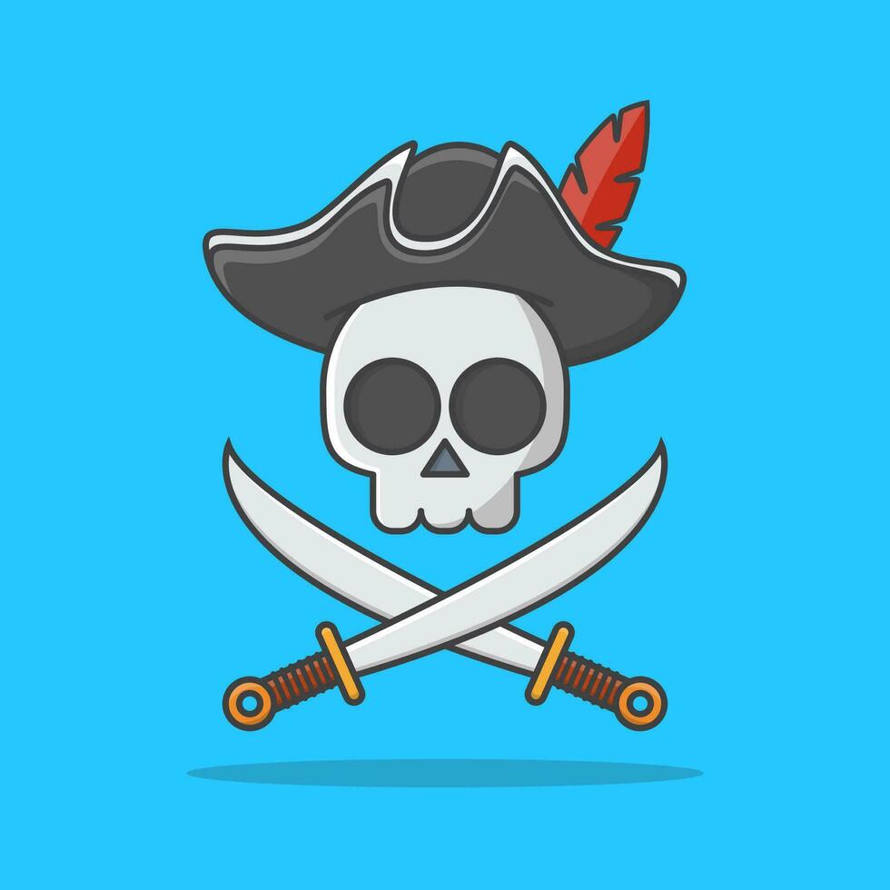 pirata cráneo con sombrero y cruzado espadas vector icono ilustración. pirata emblema