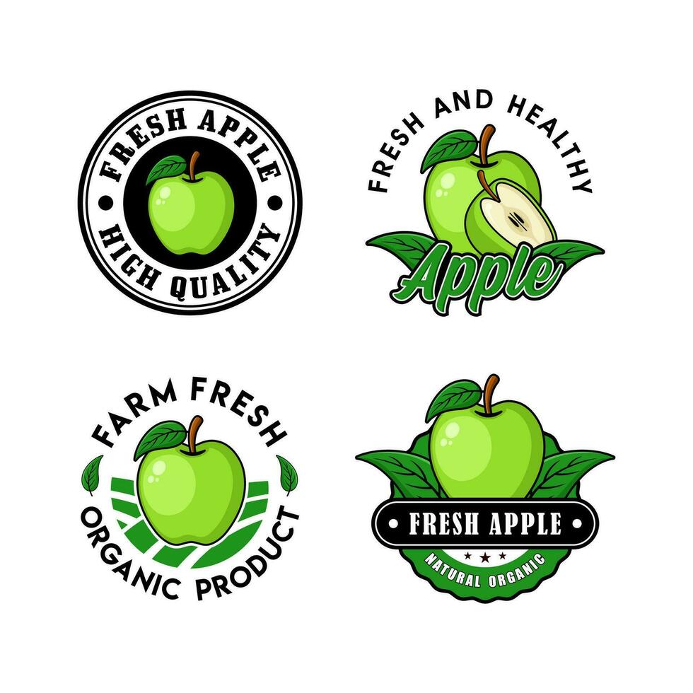 Green apple fruit logo design collection vector