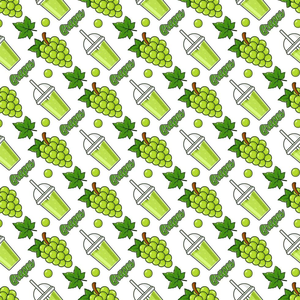 Green grapes fruit juice seamless pattern background illustration vector