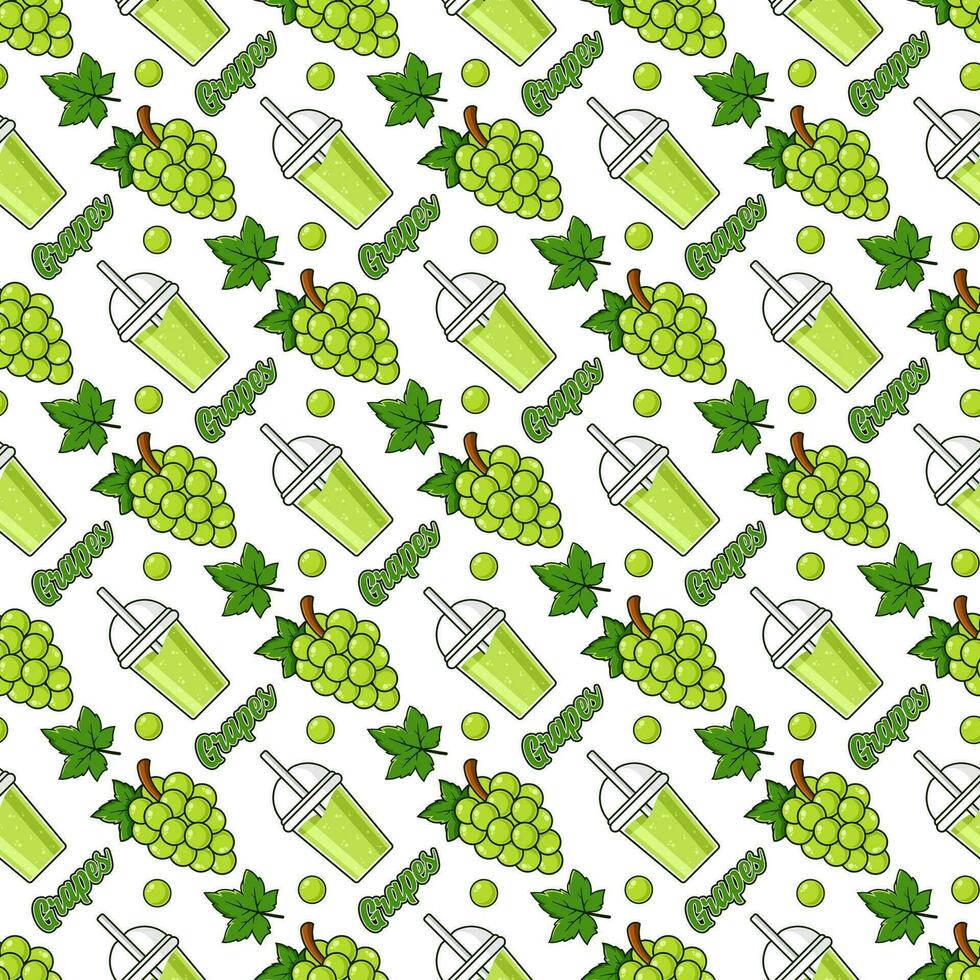 Green grapes fruit juice seamless pattern background illustration vector