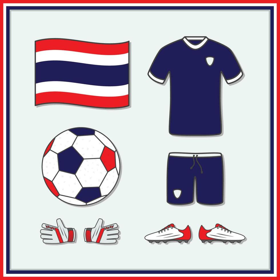 Thailand Football Cartoon Vector Illustration. Football Jerseys And Football Ball Flat Icon Outline