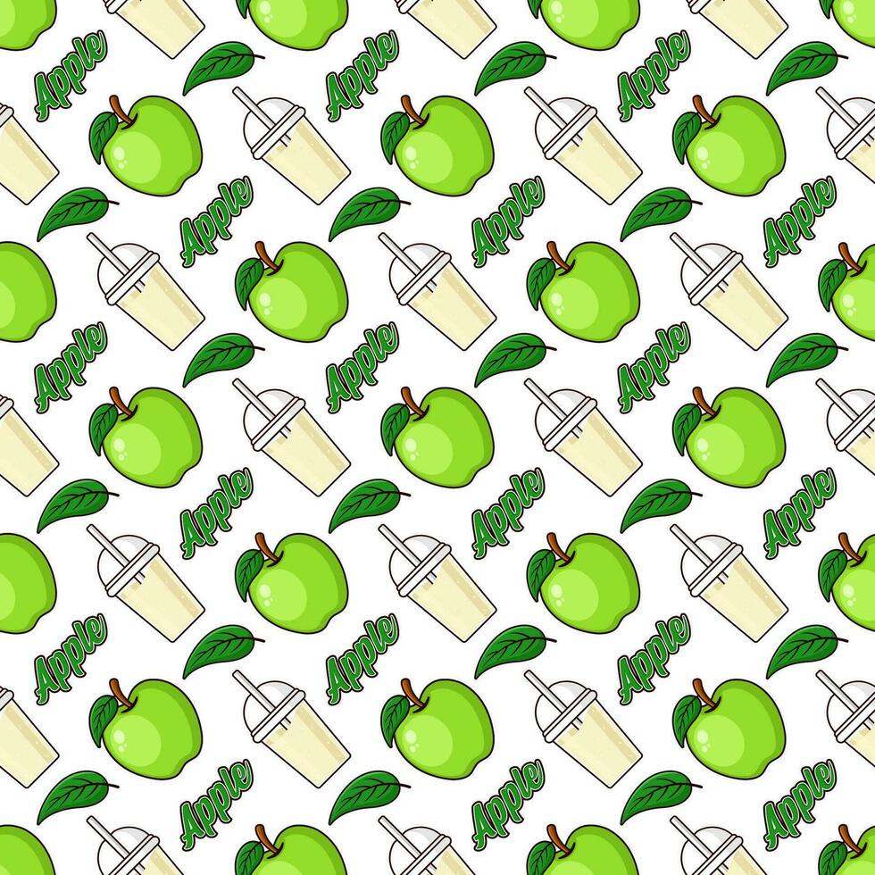 Green apple fruit juice seamless pattern background illustration vector