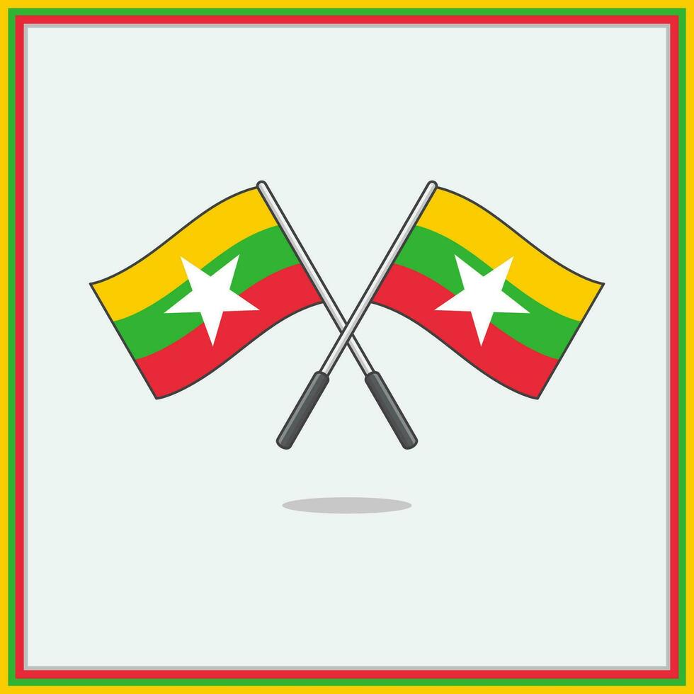 Flag of Myanmar Cartoon Vector Illustration. Myanmar Flag Flat Icon Outline