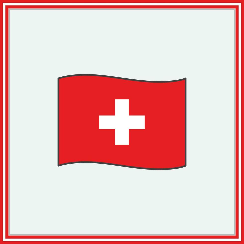 Switzerland Flag Cartoon Vector Illustration. Flag of Switzerland Flat Icon Outline. National Switzerland Flag