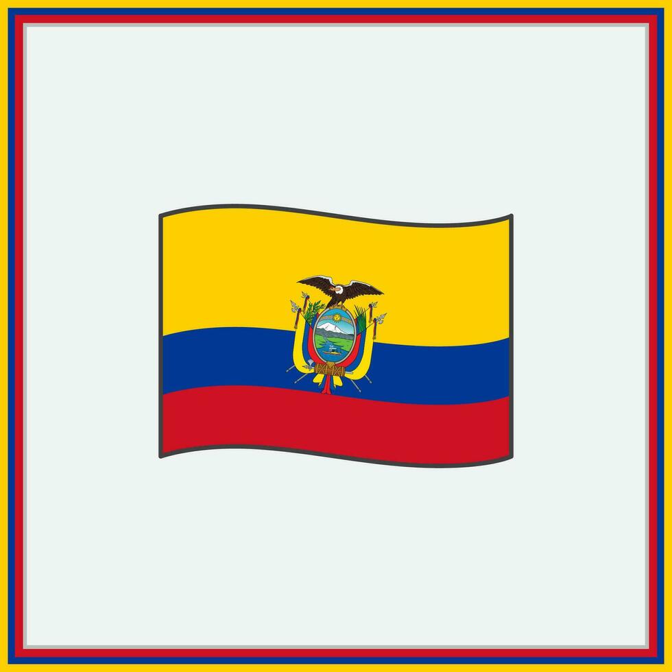 Ecuador Flag Cartoon Vector Illustration. Flag of Ecuador Flat Icon Outline. National Ecuador Flag