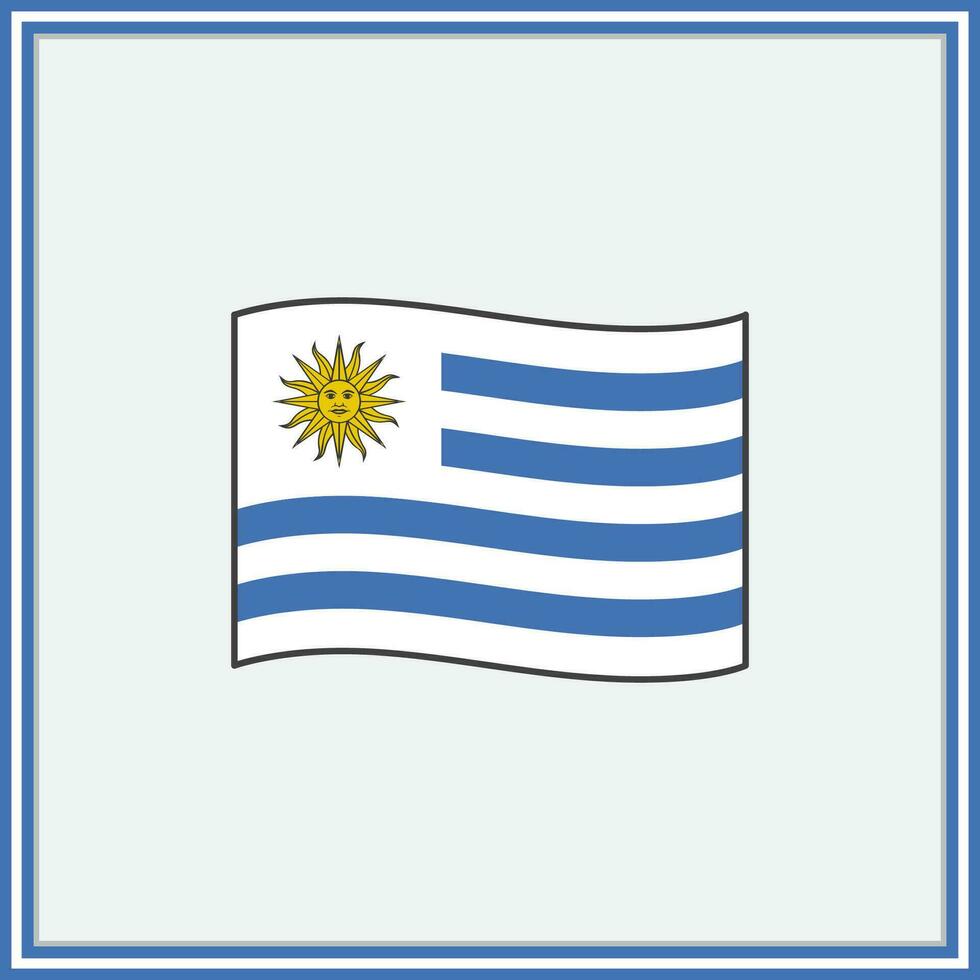 Uruguay Flag Cartoon Vector Illustration. Flag of Uruguay Flat Icon Outline. National Uruguay Flag