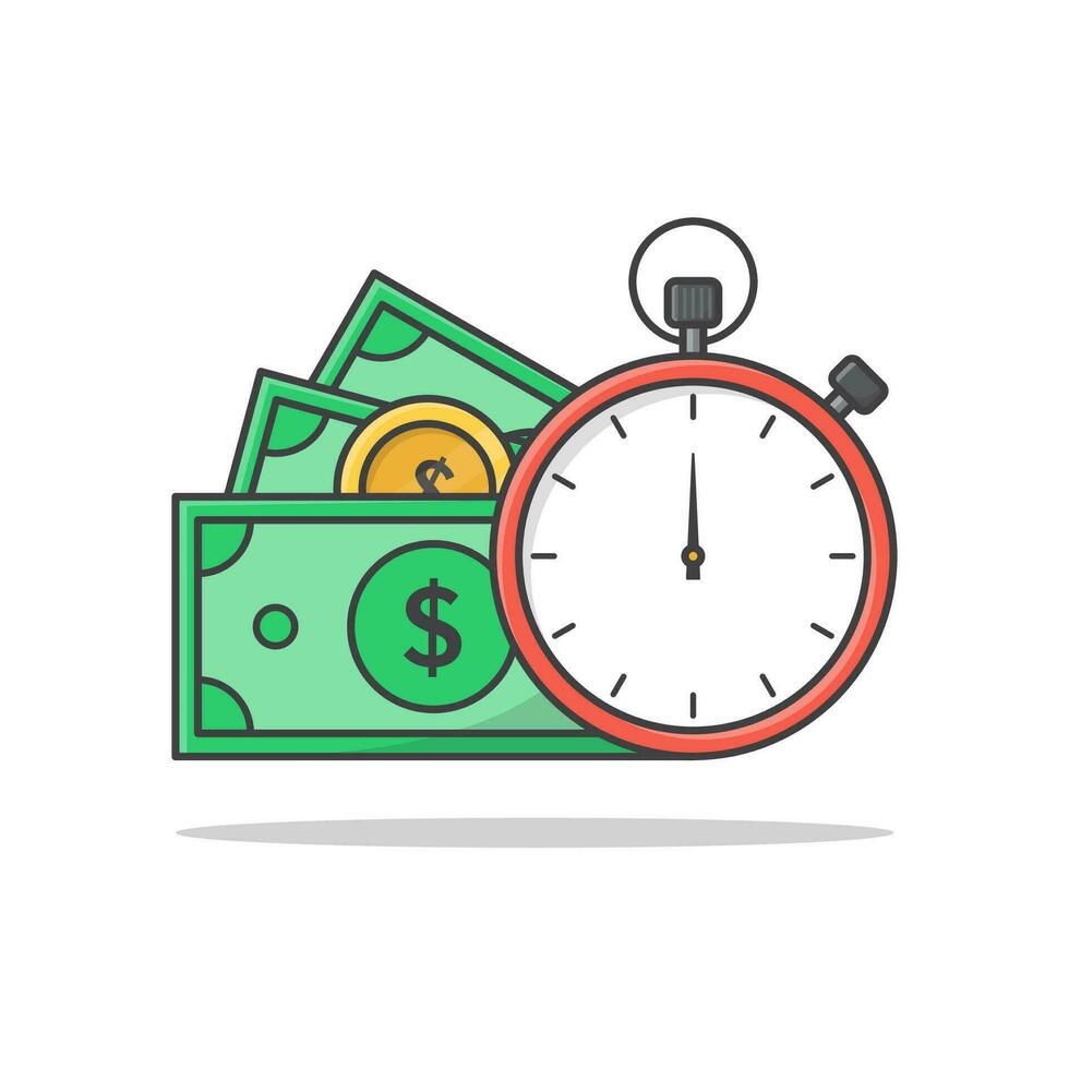 hora es dinero concepto vector icono ilustración. reloj y dinero símbolos plano íconos