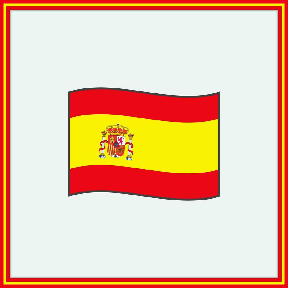 Spain Flag Cartoon Vector Illustration. Flag of Spain Flat Icon Outline. National Spain Flag