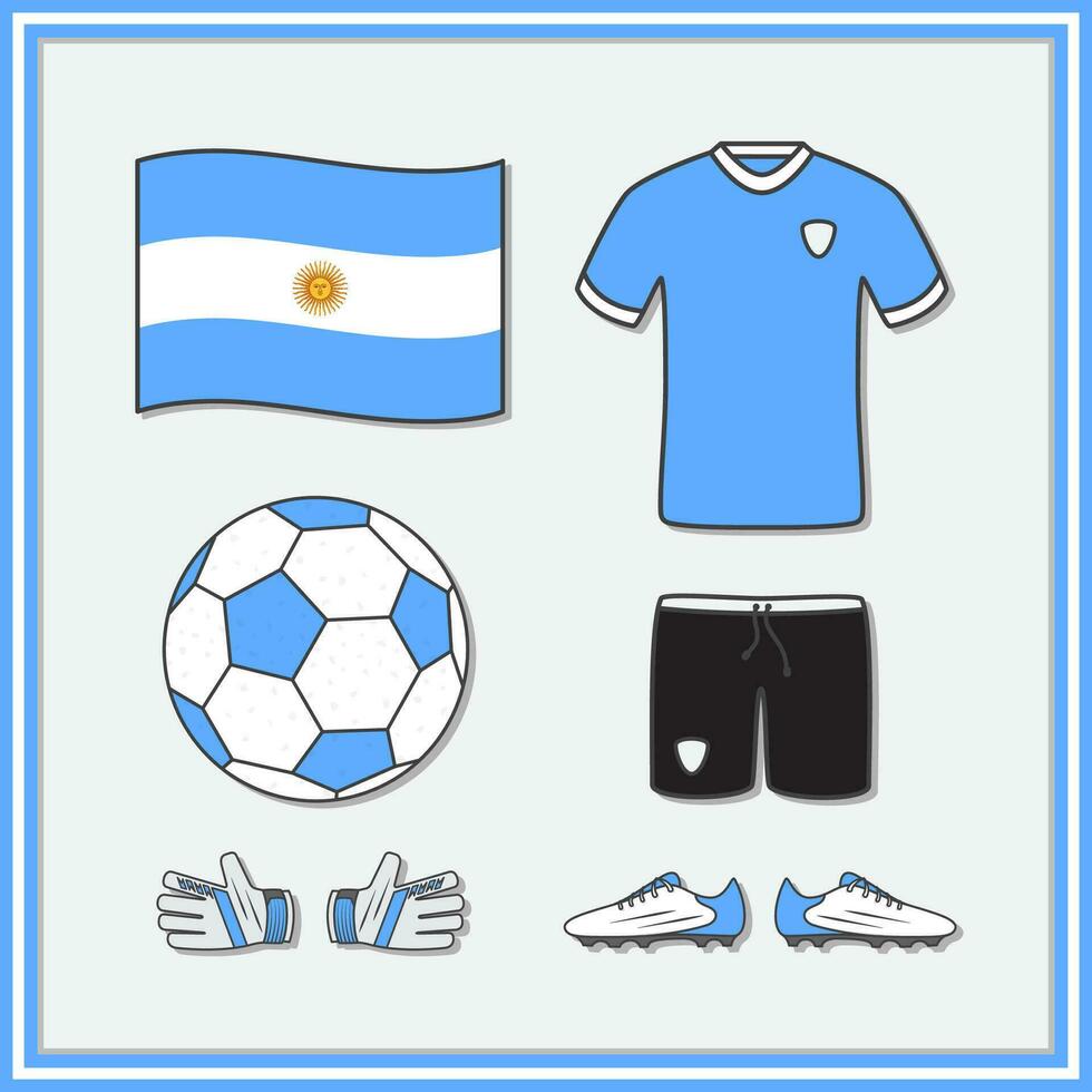 Argentina Football Cartoon Vector Illustration. Football Jerseys And Football Ball Flat Icon Outline