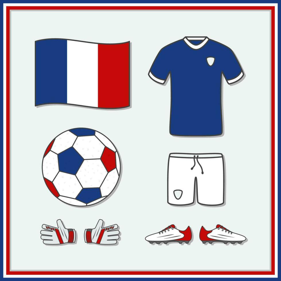 Francia fútbol americano dibujos animados vector ilustración. fútbol americano jersey y fútbol americano pelota plano icono contorno