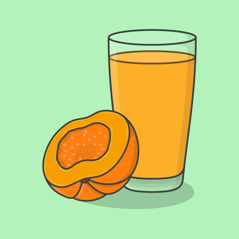 calabaza jugo con Fruta en vaso dibujos animados vector ilustración. Fresco calabaza jugo plano icono contorno